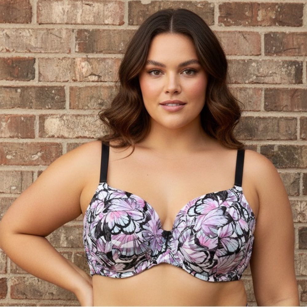 🔥 Take 50% OFF- Torrid Curve Floral Print Women's Bra- Pink and Black, Size-46DD